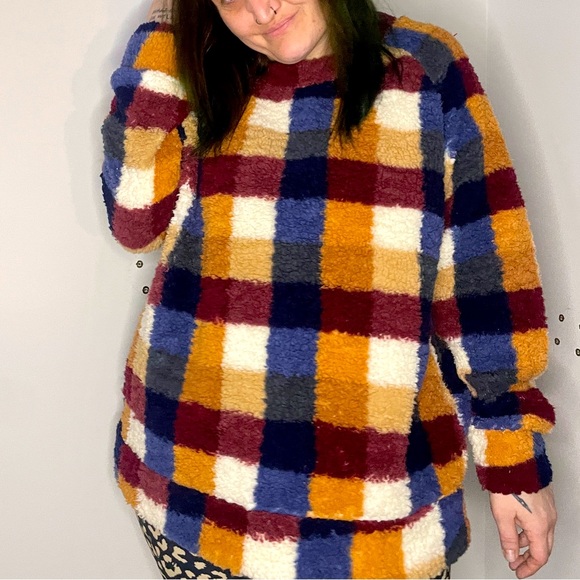 final price NWT Checkered Mustard Navy Burgundy Sweater - Picture 2 of 12